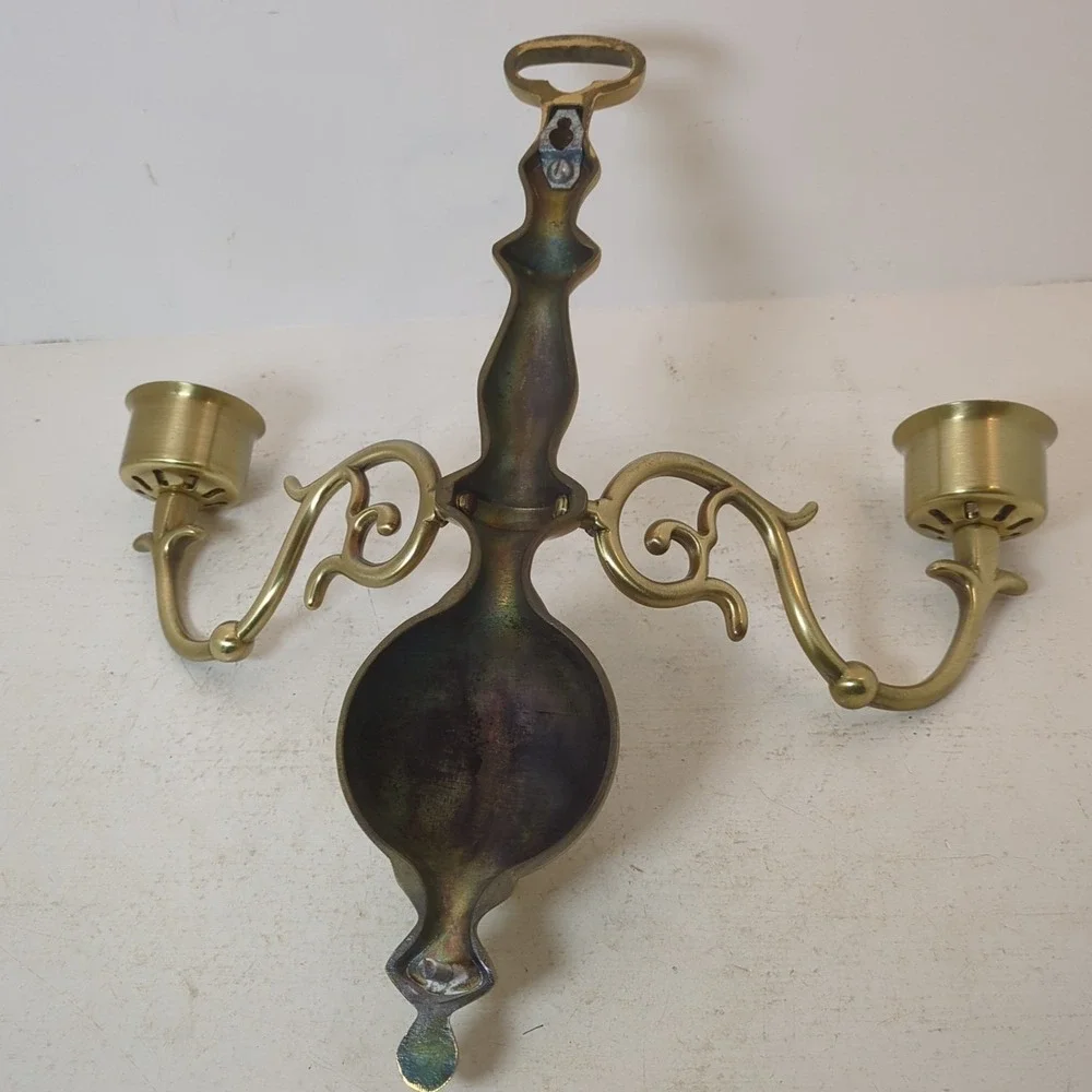 Pair  Of Colonial‎ Brass Two arms Scones Candle Holder Vintage